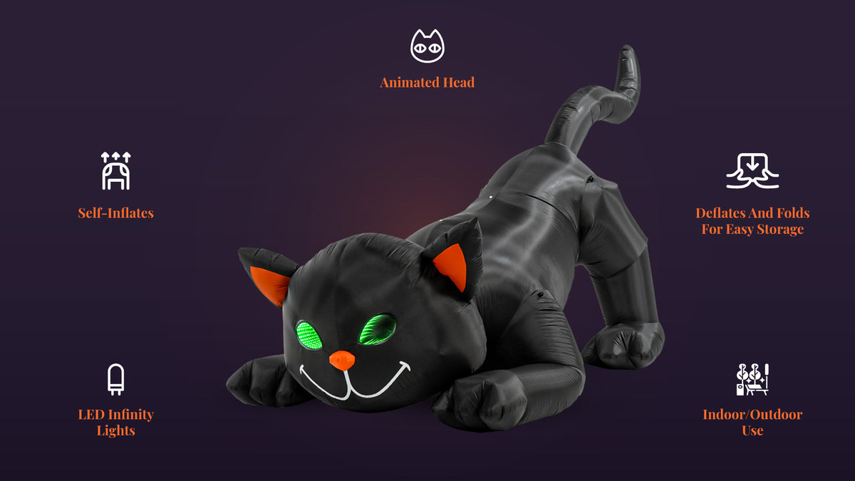 10 ft wide Animated Black Cat w/Infinity Eyes Inflatable
