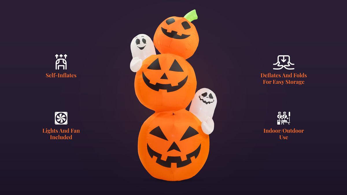 14 ft Pumpkin Stack with Ghosts Inflatable