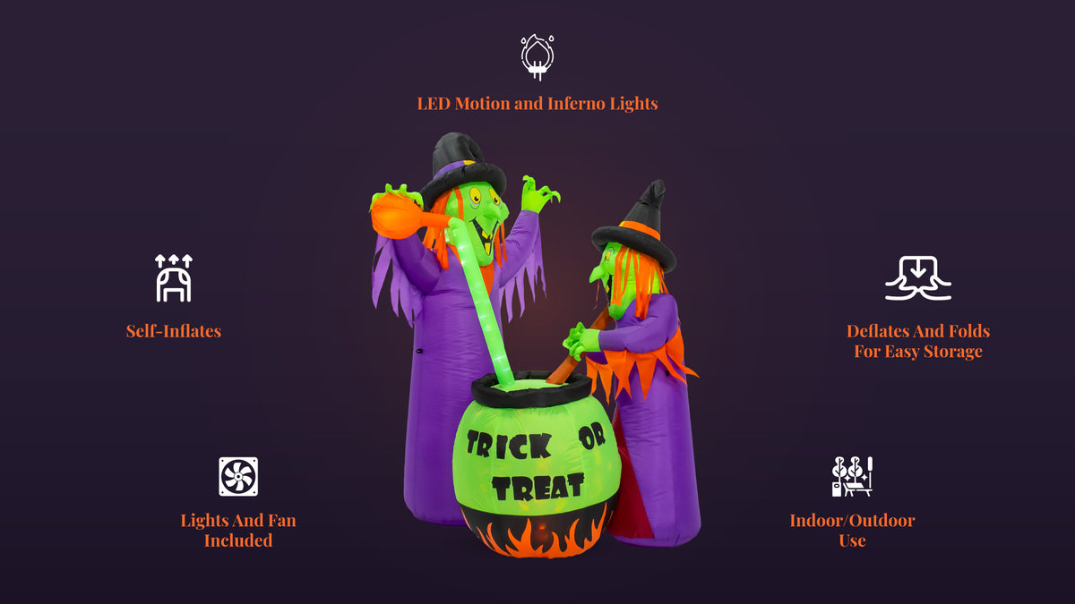 6 ft Motion Lights Witches w/Cauldron